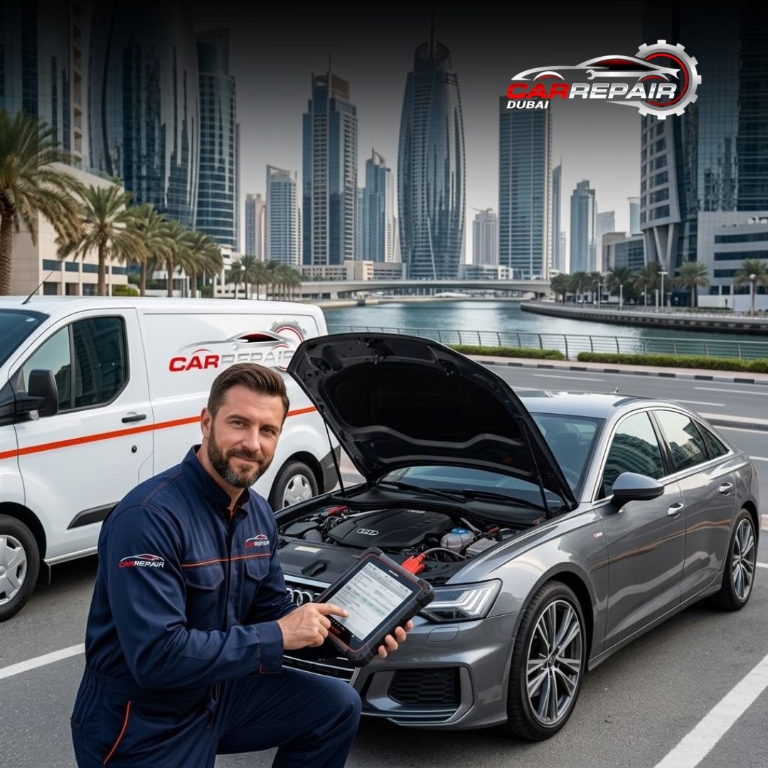 Professional vehicle diagnostics in Dubai Business Bay using advanced equipment